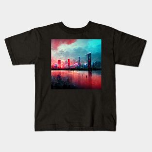 Bay - Cyberpunk Cityscape Skyline Kids T-Shirt